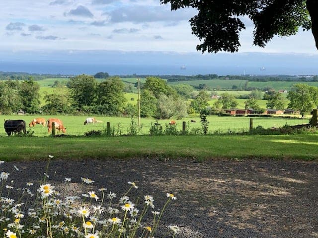 Looking out across the fields to the sea