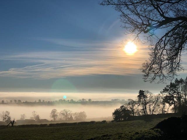 Moonrise over the misty valley at The Hermitage